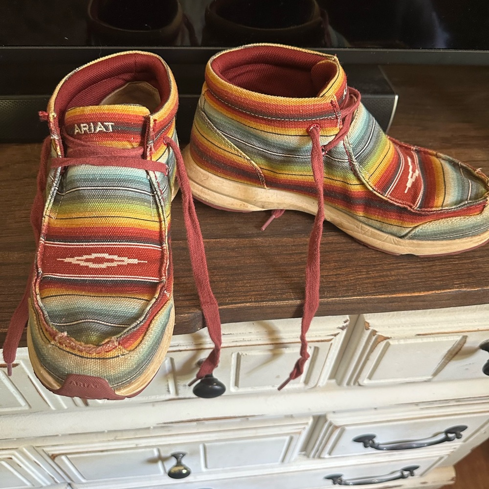 Ariat Red and Orange Moccasin Shoes with Southwestern Design